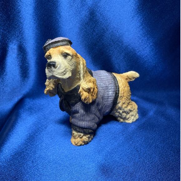 Buff Cocker Spaniel Dog Wearing Sweater and Hat Figurine - Picture 1 of 8